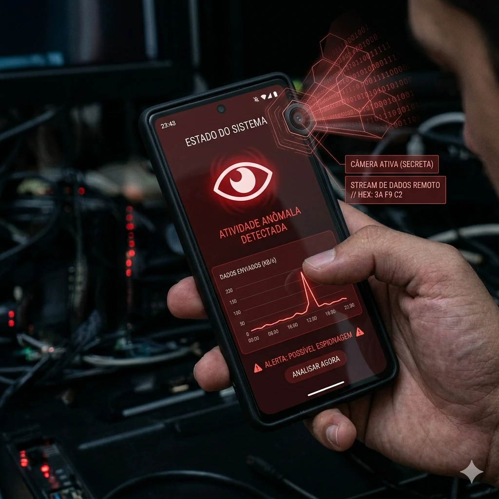 Smartphone Android com câmera ativa secretamente
