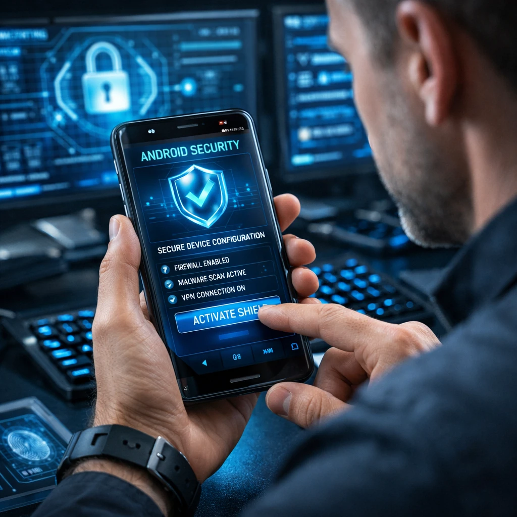 Especialista em segurança digital configurando proteção Android