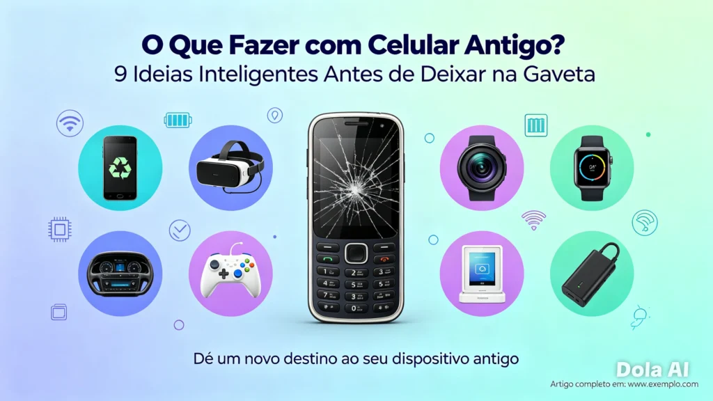 Uma imagem diferente da que já criou. quero uma imagem destaque para esse artigo: 📱 O Que Fazer com Celular Antigo? 9 Ideias Inteligentes Antes de Deixar na Gaveta, seja criativo