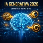 Imagem quadrada 11 com fundo escuro tecnológico azul, cérebro digital estilizado conectado a ícones de ChatGPT, Gemini e Claude em dourado, Sem texto, estilo editorial premium profissional